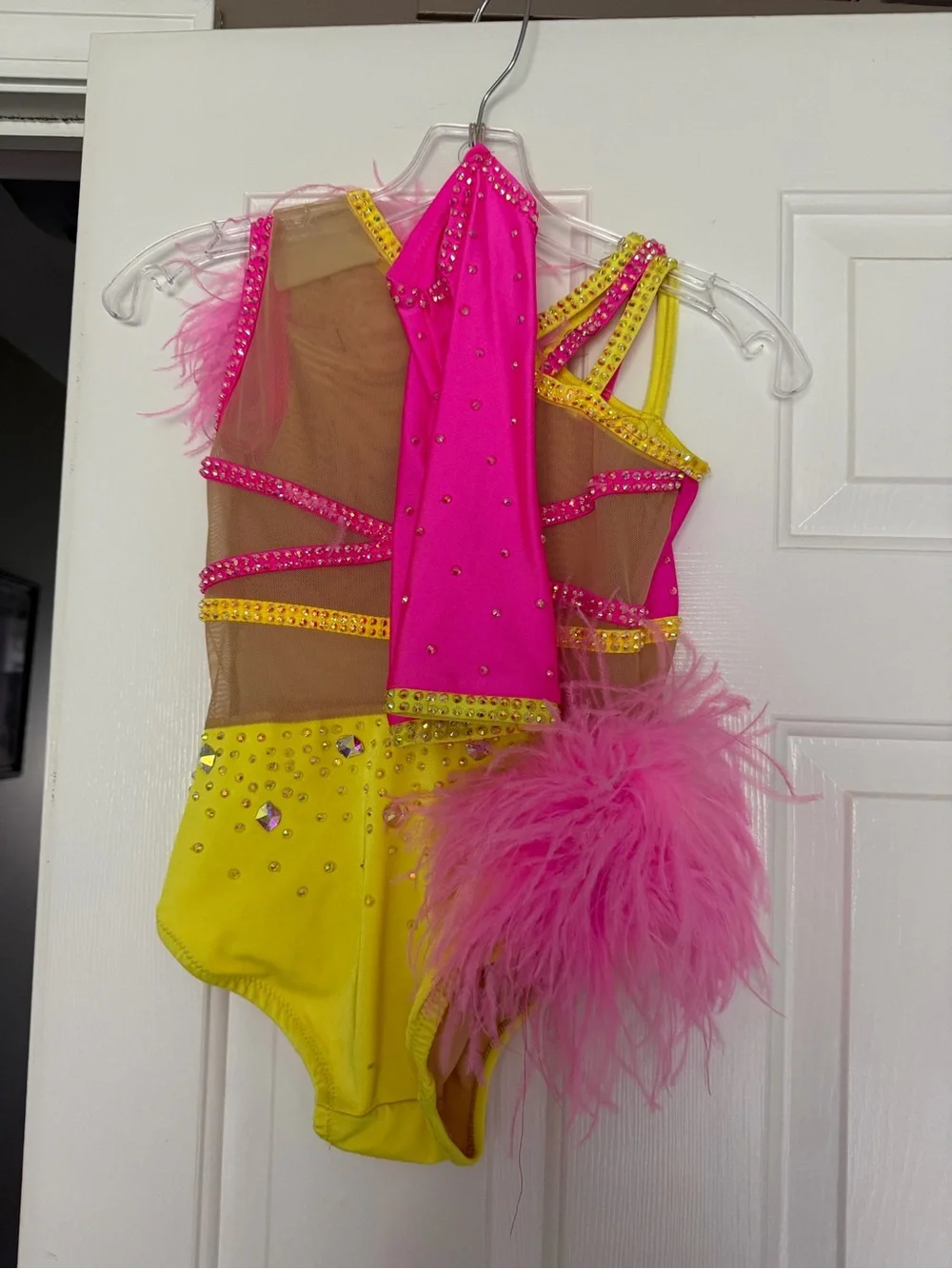 Hot Pink & Yellow Girls' Sequin Feather Dance Costume